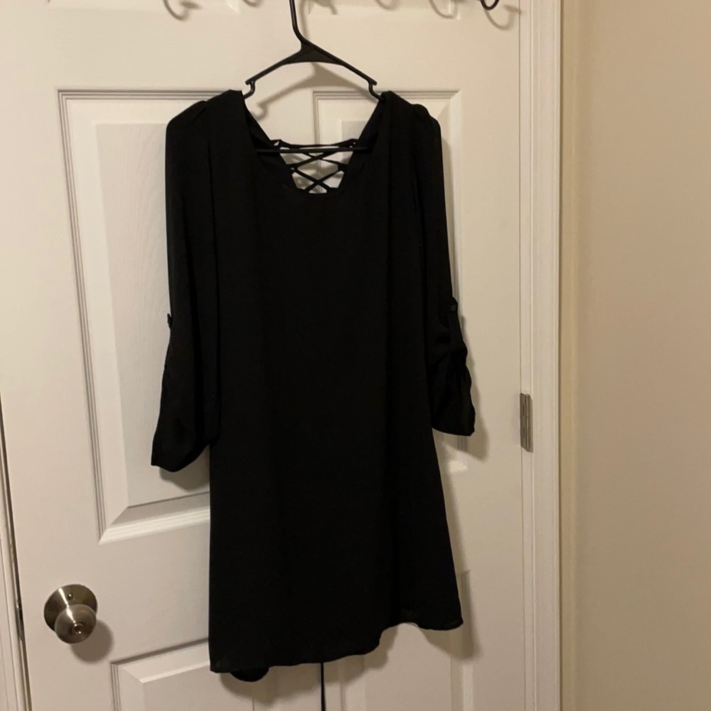 GUC black midi dress with tie back